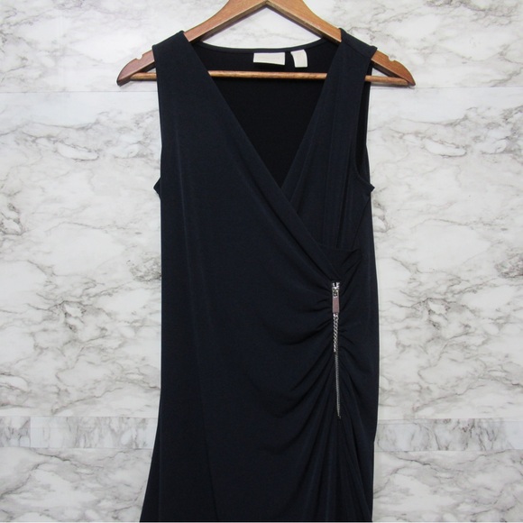 Chico’s Blue Zipper Detail Knit Kit Faux Wrap Dress Size Small - Picture 3 of 15